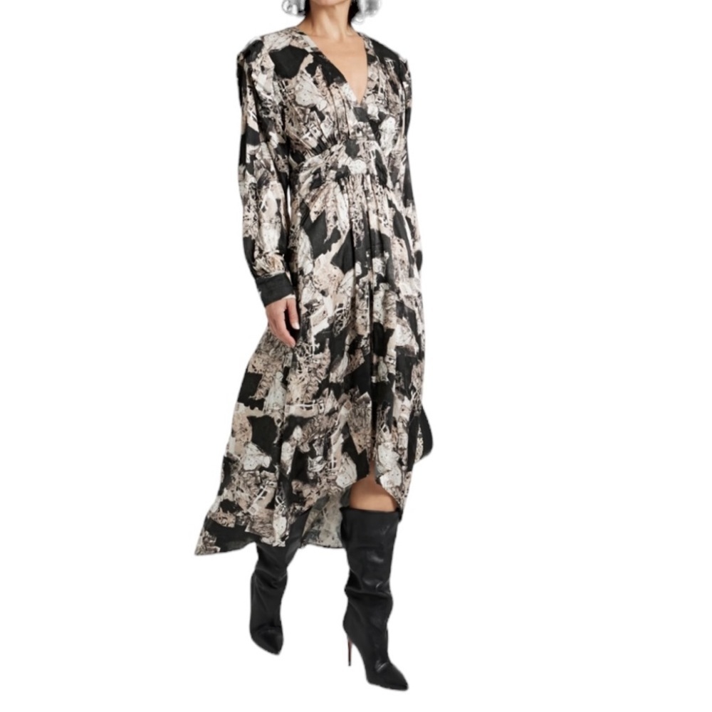 IRO NUNA Printed Satin Crepe Midi Dress French size 40 = US 8 NWT